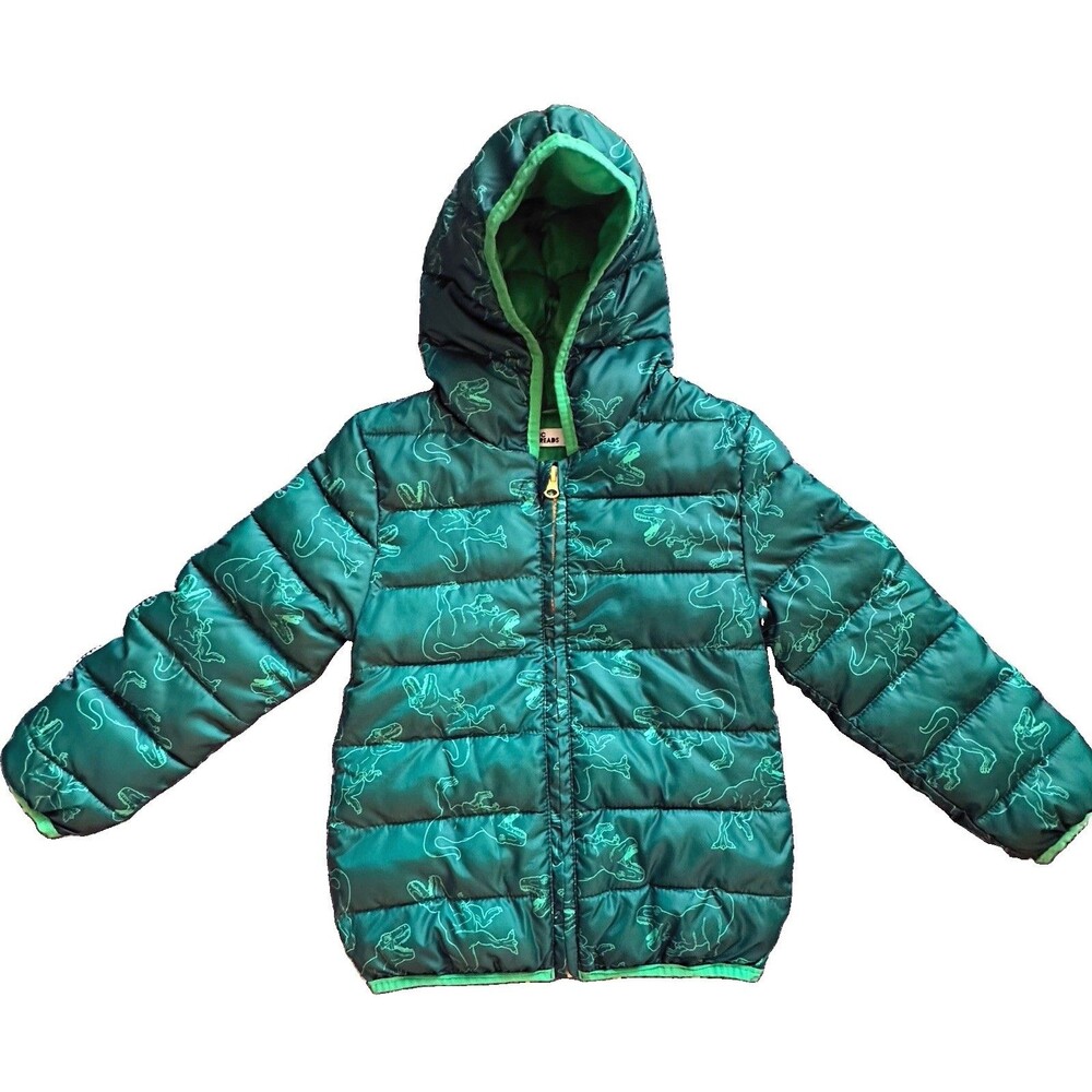 Epic Threads Toddler Green Dinosaur Lightweight Hooded Puffer Jacket Fall Winter
